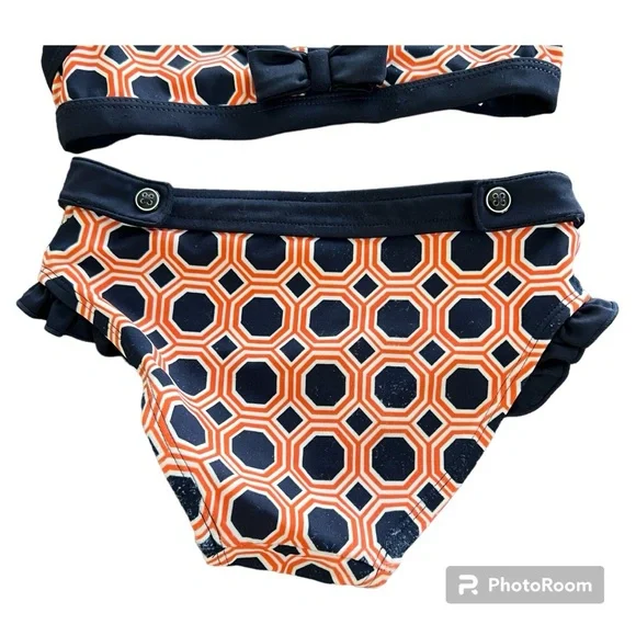 Janie and Jack 3T retro bikini navy blue and orange - Picture 2 of 5